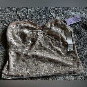 NWT Wild Fable Overlay Cami Top Nude Cream Floral Lace Mesh Back Size: Medium